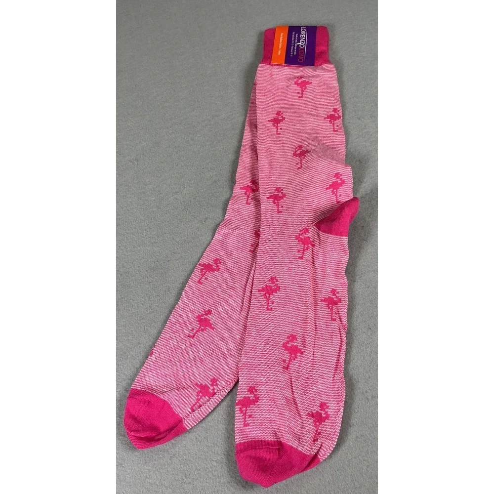 Lorenzo Uomo Pink Flamingo Dress Socks Fine Italian Cotton Size 10-13 NWT